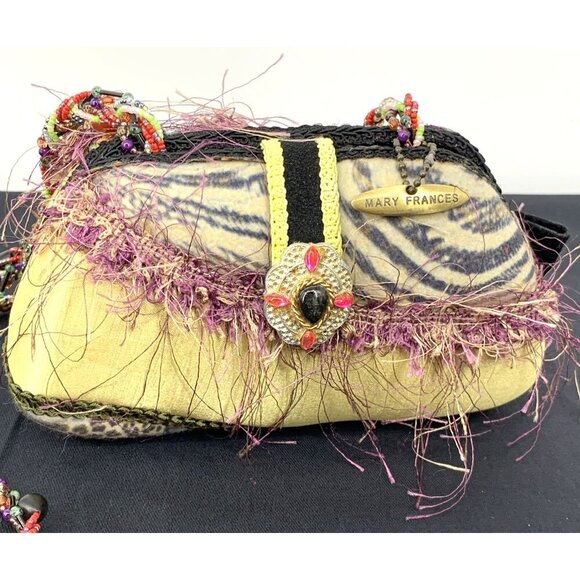 Mary Frances Hardshell Handbag with Beaded Shoulder Strap 8" Vintage - Picture 2 of 12